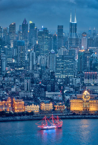 Here's the view across the river in Shanghai from the sky lounge on floor 52 of the Ritz-Carlton.