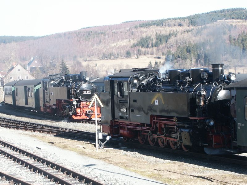 Soubor:Fichtelbergbahn zugkreuzung hammerunterwiesenthal.jpg