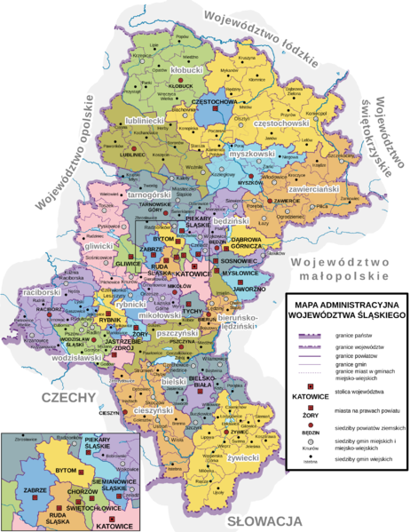 Soubor:Silesian Voivodeship administrative map.png