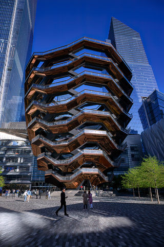 "Small crowd of people near the Vessel at Hudson Yards"